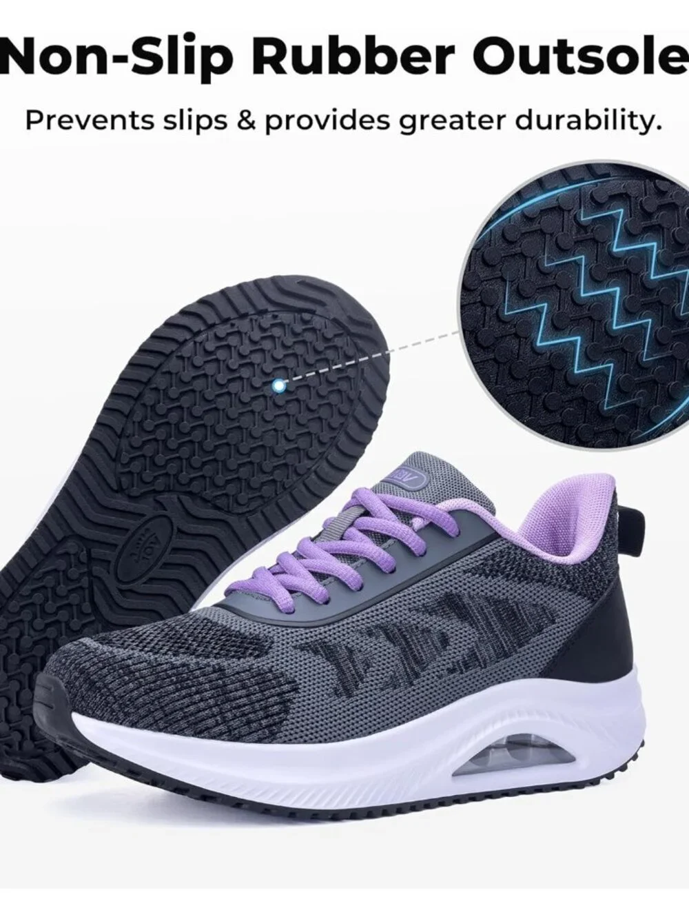 Women's Grey Purple Arch Support Walking Shoes Plantar Fascistic Sneakers